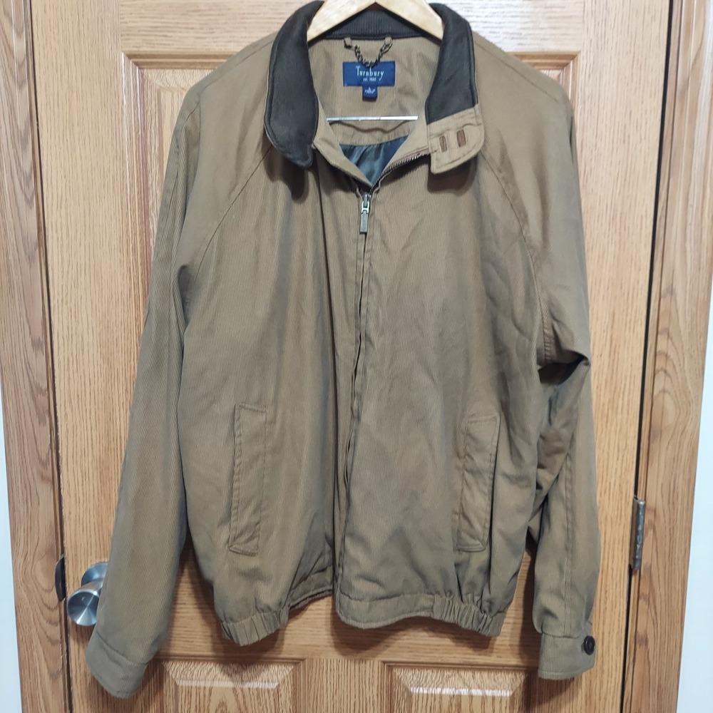 Vintage Turnbury Jacket Mens Large Brown‎ Bomber Corduroy Collar Classic Preppy